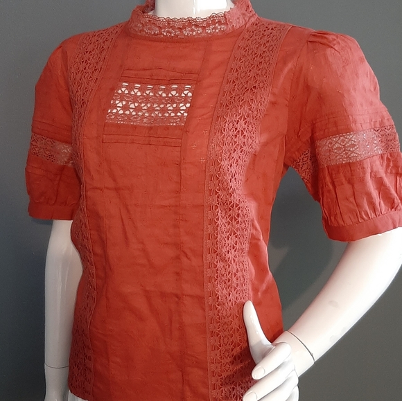 Universal Thread Rust Lace Puff Sleeve Blouse - Picture 4 of 16